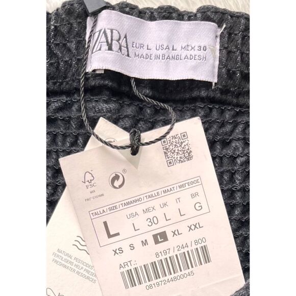 NWT Zara Black Corset Style Front Zip Closure Frayed Hem Fitted Denim Top, Large - Picture 15 of 16